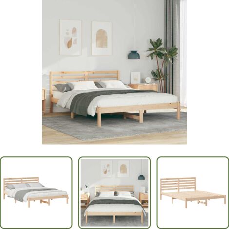 Marco de cama -  Estructura de cama Marrón 150 x 200 cm Madera de pino macizo
