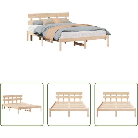 Marco de cama -  Estructura de cama Marrón 150 x 200 cm Madera maciza de Pino