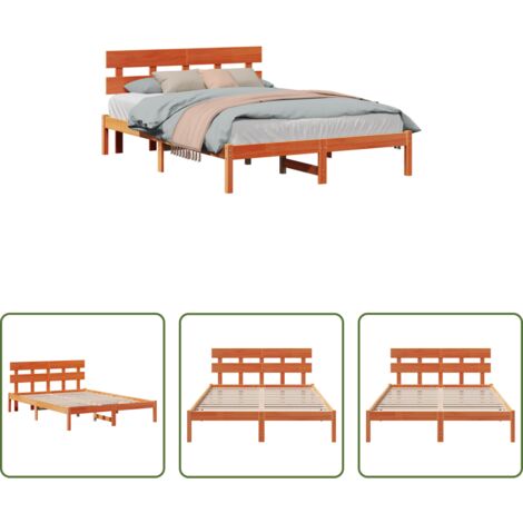 Marco de cama -  Estructura de cama Marrón 150 x 200 cm Madera maciza de Pino