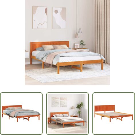 Marco de cama -  Estructura de cama Marrón 150 x 200 cm Madera maciza de Pino