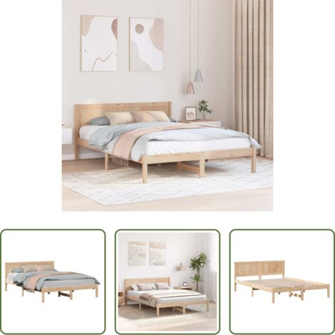 Marco de cama -  Estructura de cama Marrón 150 x 200 cm Madera maciza de Pino