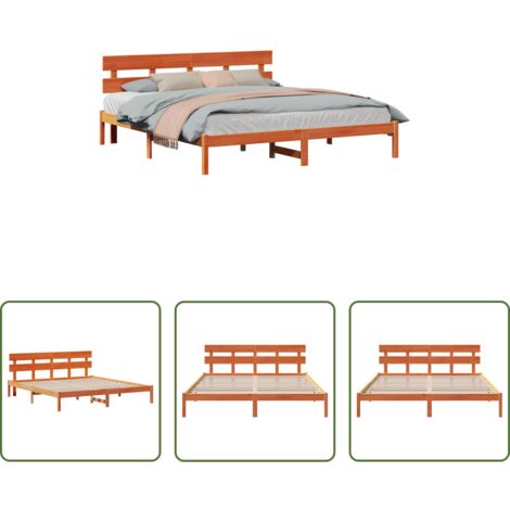 Marco de cama -  Estructura de cama Marrón 200 x 200 cm Madera maciza de Pino