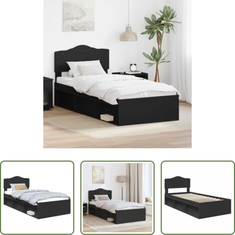 Marco de cama -  Estructura de cama Negro 90 x 200 cm Madera de pino macizo