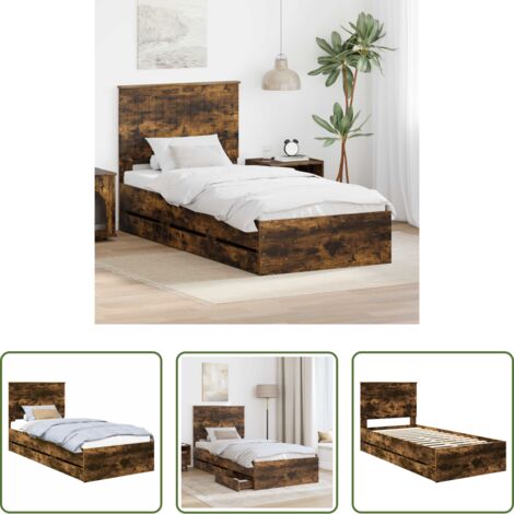 Marco de cama -  Estructura de cama Roble ahumado 90 x 190 cm Madera Ingenieril