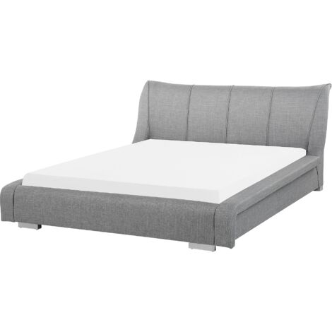 Marco de cama tapizado gris 180 x 200 cm con somier de listones y cabecero tapizado Nantes