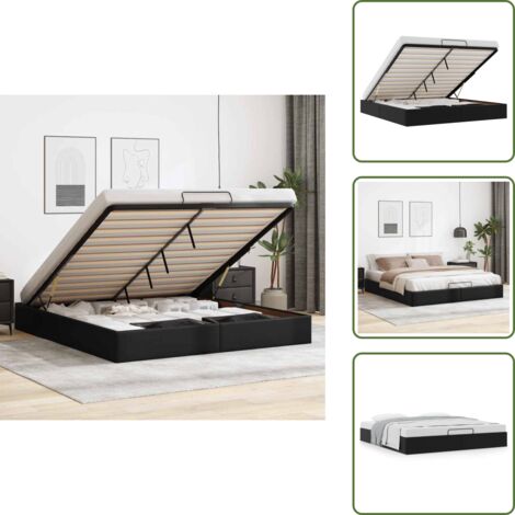 Marco de cama - vidaXL Estructura de cama otomana sin colchón negro 200x200 cm - Cama con mecanismo de elevación