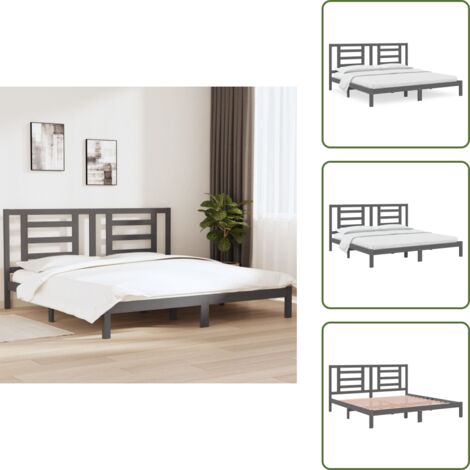 Marco de Cama,Camas para adulto,Estructura de cama de madera maciza de pino gris 200x200 cm