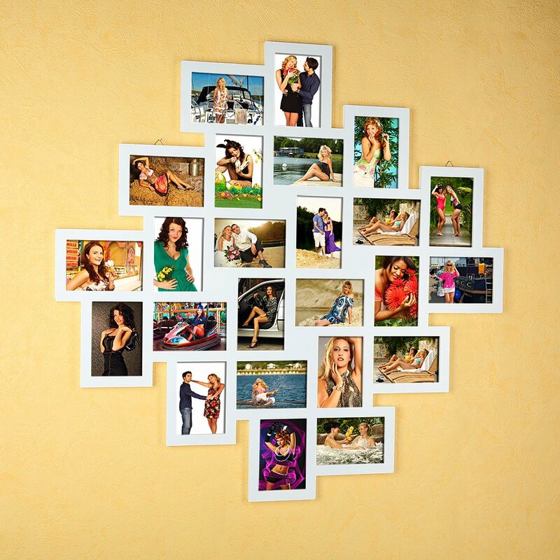 

Marco de fotos 24 fotos Multi Frame Roulette Shape White Wood Picture Gallery Collage XL