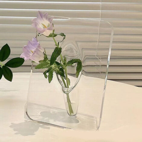 Marco de fotos blanco y transparente en un jarrón de resina con un sistema hidropónico multifuncional para la decoración de oficinas y hogares.