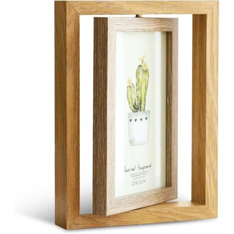 Marco de fotos de 10x15 cm, marco giratorio de 360°, marco de doble cara para 2 fotos, marco de madera con cristal acrílico, ideal para una boda, el hogar, regalo de Navidad, mesa o pared.