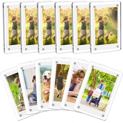 Marco de fotos magnético para nevera, fabricado en acrílico transparente, 12 unidades, compatible con cámaras Polaroid e Instax. Tamaño mini, 6 x 9 cm.