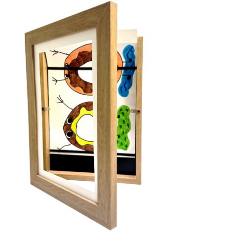 Marco de fotos tamaño A4 para dibujos infantiles, diseño abierto 8K, ideal para guardar las obras de arte de los niños, tapa con bisagras, marco de fotos de madera.
