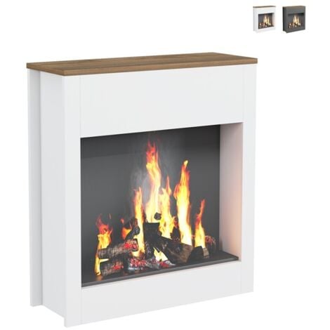 AHD AMAZING HOME DESIGN Marco decorativo de madera para chimenea eléctrica de suelo Buren - Blanco