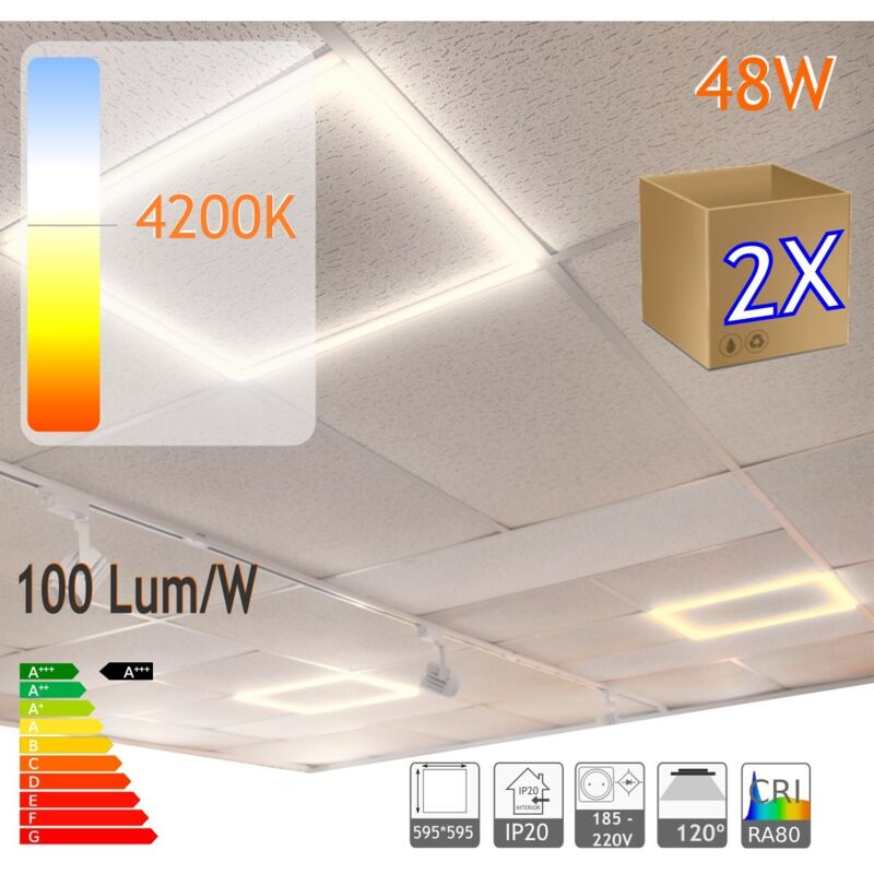 

2X Marco luminoso panel led cuadrado 60x60cm 48W 4800 lumenes (=250W) luz blanca 4200K falso techo 60x60 panel led led panel led 60x60 plafon led