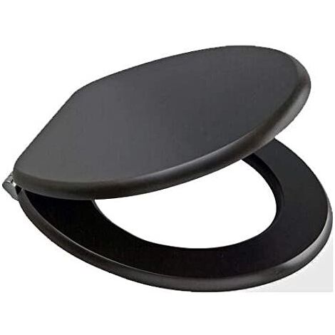 Marco Paul 18" Standard Traditional White Wooden MDF Toilet Seat Universal Adjustable to Fit Most Toilets Oval Seat with Hinges & Parts (Black)