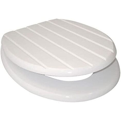 Marco Paul 18" Standard Traditional White Wooden MDF Toilet Seat Universal Adjustable to Fit Most Toilets Oval Seat with Hinges & Parts (White Groove)
