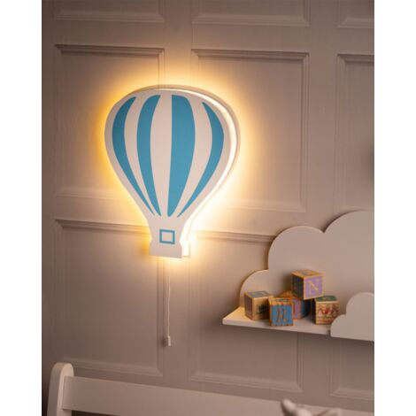 Marco Paul Blue & White Hot Air Balloon Wooden Night Light Wall Mounted Nursery Lighting Baby Kids Childs Room Wall Lamp Bedroom D�cor Bedside Lamp