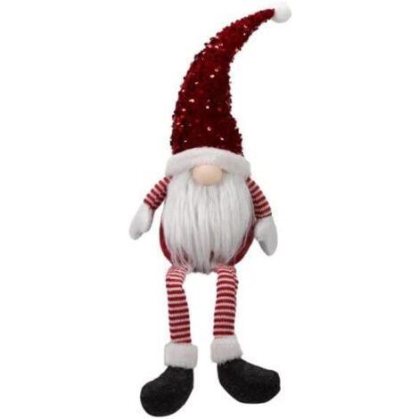 Marco Paul Christmas Glam Gonk Sparkle Furry Fabric Soft Touch Plush Festive Indoor Ornament Novelty Xmas Home Decoration Winter Santa Figure Home D�cor (RED � Seated)