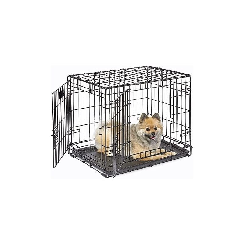 Marco Paul - Double Door Dog Crate Folding Black Metal Dog Crate Foldable Dog Pet Transportation Crate Puppy Carrier Training Cage Space Saving Easy