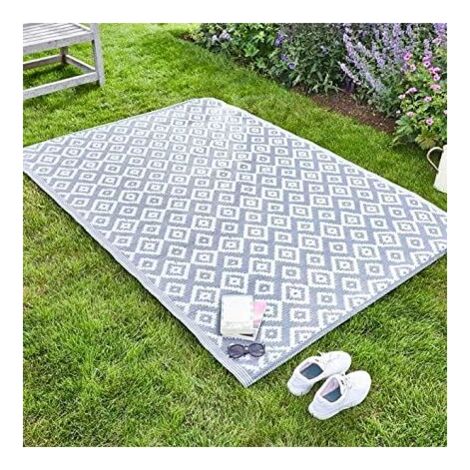 Marco Paul Large Alfresco Mat Indoor Outdoor 150 x 210cm 100% Polypropylene Water Resistant Hand-Tufted Patterned Home Garden Rug Ideal for Patio, Hall, Kitchen, Beach (Shiraz - Slate)