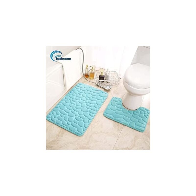 Marco Paul - Non Slip Bathroom Mat Set Memory Foam Pedestal Super Soft Bath Mat Toilet Surround Mould Resistant Bath Mat Machine Washable Anti-Slip