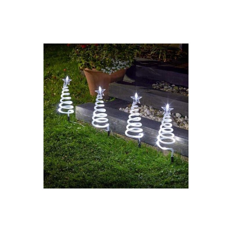 Novelty Set of 4 Christmas Tree Spiral Stake Lights Christmas Decorations with 40 led Lights Battery Operated Garden Ornaments Outdoor Light-Up