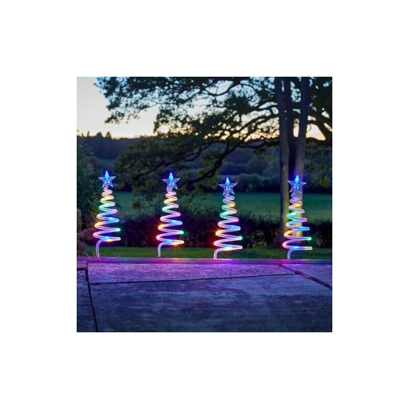 Novelty Set of 4 Christmas Tree Spiral Stake Lights Christmas Decorations with 40 led Lights Battery Operated Garden Ornaments Outdoor Light-Up