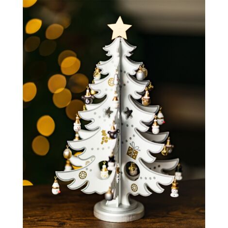 Marco Paul Traditional Wooden White Christmas Tree Decoration with Hand Painted Finish - Freestanding Christmas Decorations Your Own Tree Christmas Ornaments Vintage Style Festive Xmas Home Decor