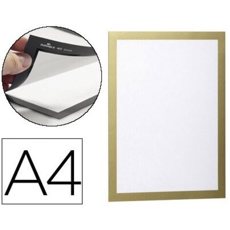 Marco porta anuncios durable magnetico din a4 dorso adhesivo removible color oro pack de 2 unidades