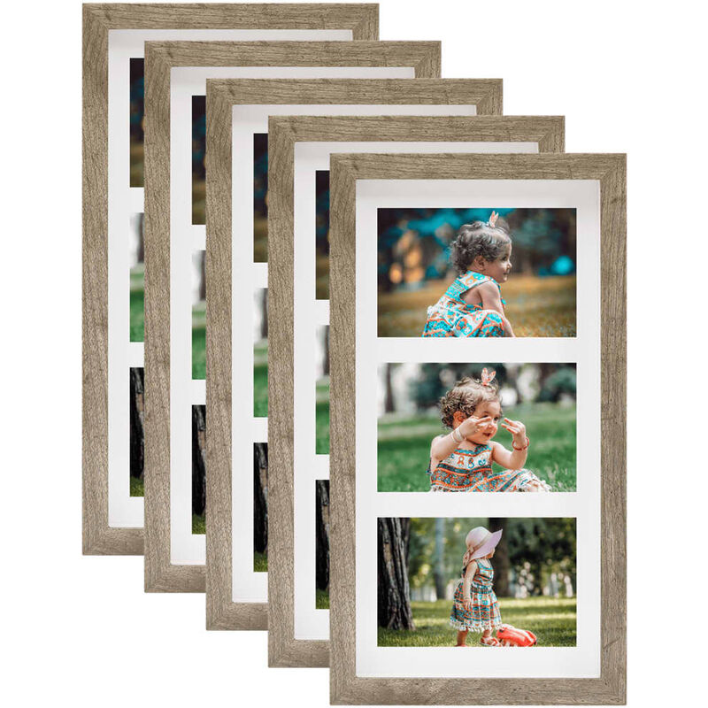 

Marcos de fotos 3D 5 uds madera oscura 18x35cm foto 3x(10x15cm)