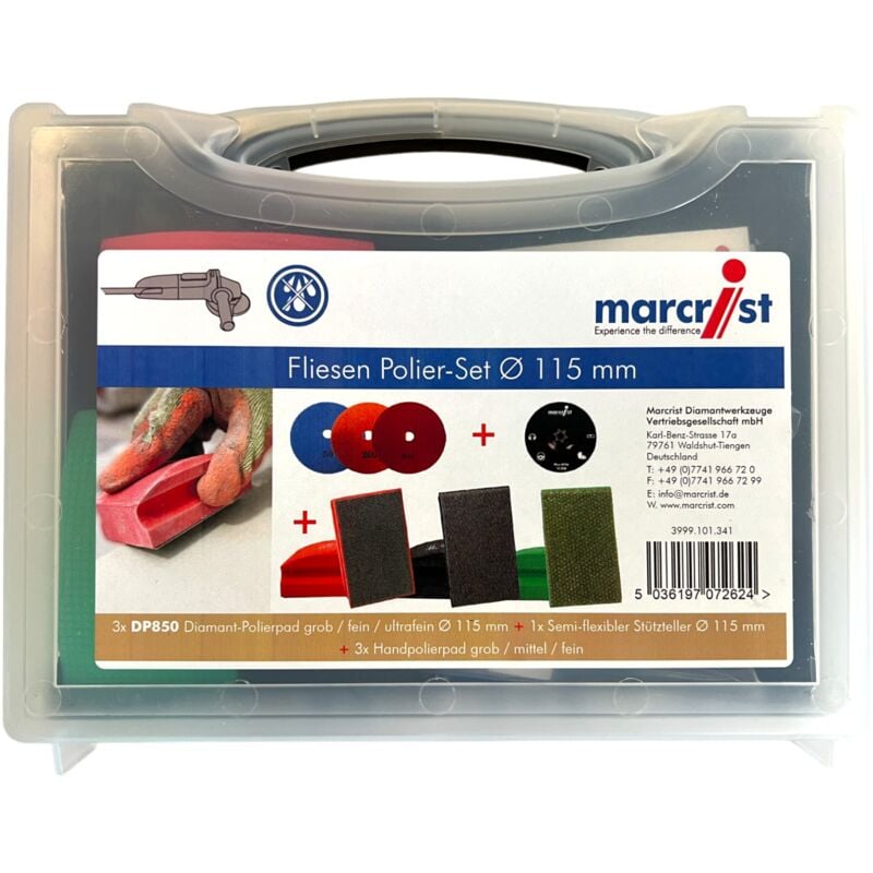 Set de polissage de carrelage 115mm + 1x plateau de polissage velcro + 3x disque diamant velcro + 3x pad de polissage manuel ( 3999.101.341 ) +