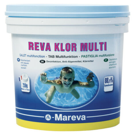 Mareva – Désinfectant chloré de piscine 5kg – Galets de 250g – Stabilise le pH et rend l'eau cristalline – 100197U