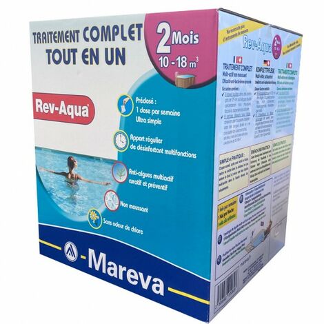 Mareva – Désinfectant chloré pour piscine 10-18 m3 – Traitement complet multi-actions 2 mois – Anti-algues, clarifiant, floculant