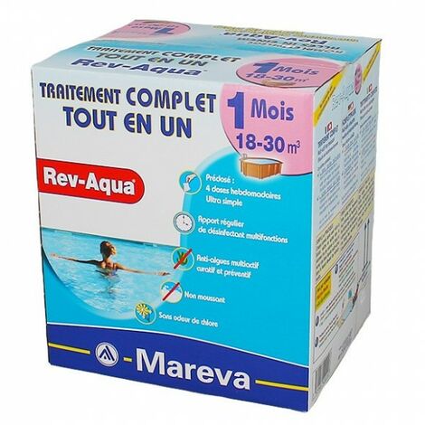 Mareva – Désinfectant chloré pour piscine 18-30 m3 – Traitement complet multi-actions 1 mois – Anti-algues, clarifiant, floculant