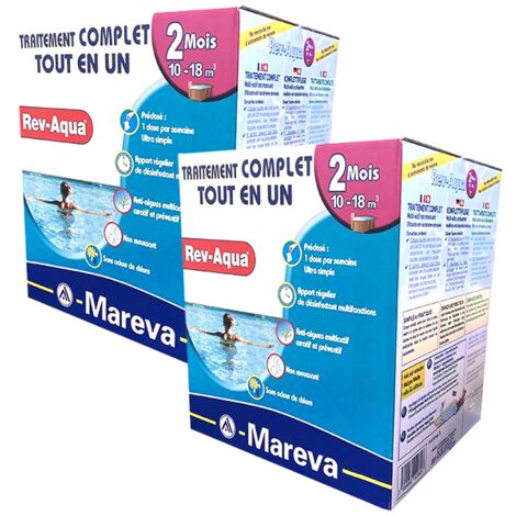 Mareva – Kit traitement piscine complet – Traitement multi-actif pour bassins 10-18m³ – 4 mois d'efficacité – Non moussant
