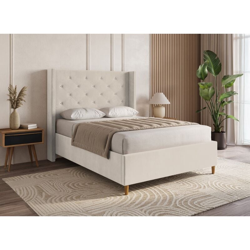 Deco In Paris - mareva - Lit double en velours capitonné beige mareva 140x190 cm