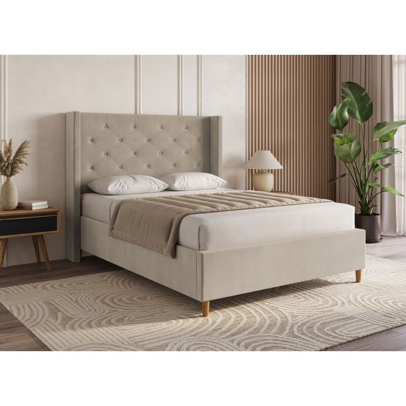 Deco In Paris - mareva - Lit double en velours capitonné en velours taupe mareva 160x200 cm