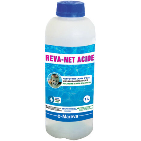 Mareva – Nettoyant de ligne d'eau acide 1 L – Élimine dépôts de calcaire et rouille – Pour entretien piscine – 150011U
