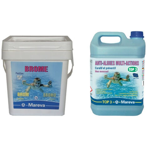 MAREVA Pack - Pastillas de bromo - 5kg - MAREVA Top 3 Multi-Action Algae Control - 5L