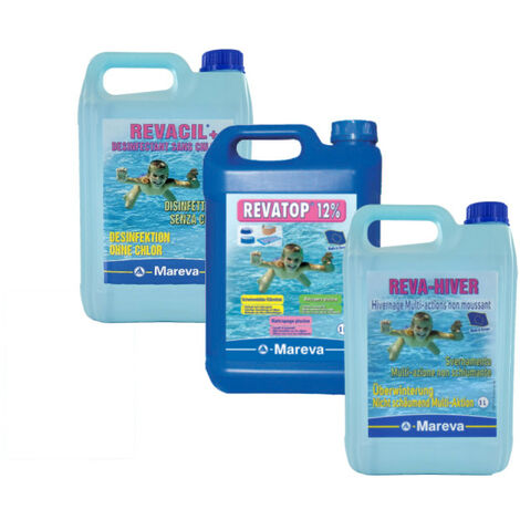 MAREVA Pack Revatop 12% algicida - 5 L - Revacil bactericida - 5 L - Producto de invernaje - 5 L - Bleu
