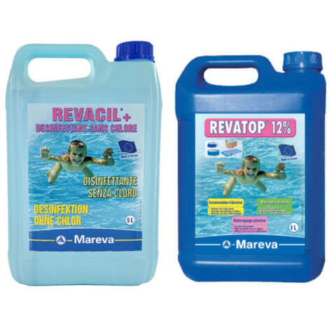 MAREVA Pack Revatop 12% Alguicida - 5 L - Revacil Bactericida - 5 L - Bleu