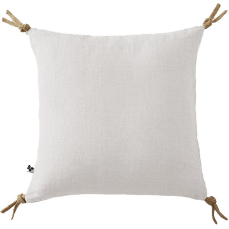 MARGAUX - Coussin Déhoussable 45x45cm avec Pompons Lin Lavé Coloris Craie