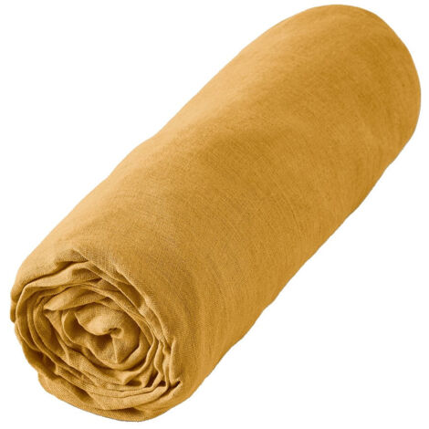 MARGAUX - Drap Housse 180x200cm Lin Lavé Coloris Miel