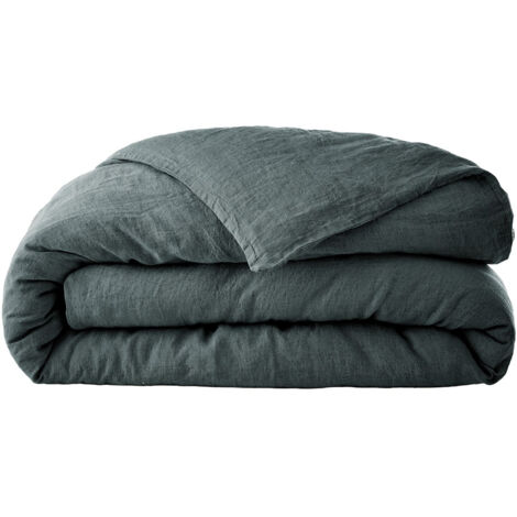 MARGAUX - Housse de Couette 240x220cm Lin Lavé Coloris Ardoise