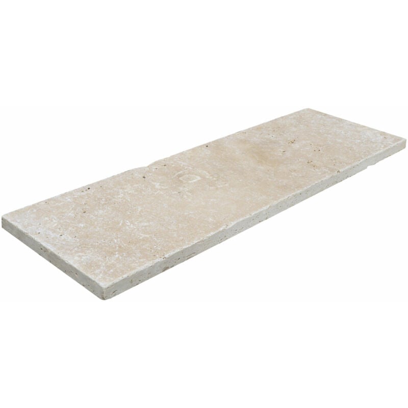 Stone By Stone - Margelle 3cm Travertin 1er Choix - Crème - 33x100x3cm Bord Droit - Vieilli - Vendu à l'unité