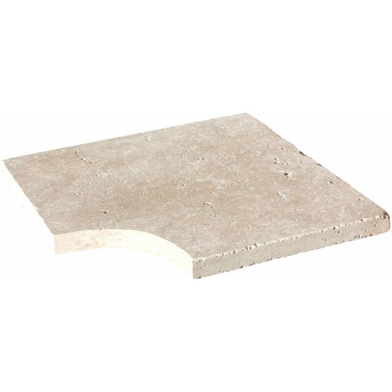 Stone By Stone - Margelle 3cm Travertin 1er Choix - Crème - Angle Rentrant 33x3cm Bord Droit - Vieilli - Vendu à l'unité
