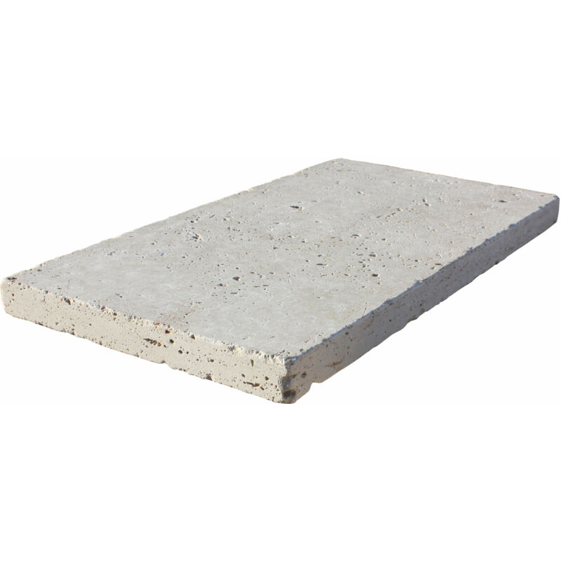 Stone By Stone - Margelle 3cm Travertin 1er Choix - Crème - 33x61x3cm Bord Droit - Vieilli - Vendu à l'unité