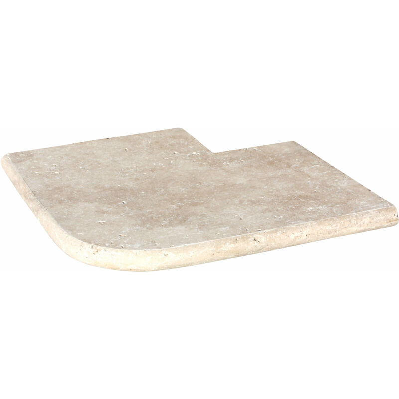 Stone By Stone - Margelle 3cm Travertin 1er Choix - Crème - Angle Sortant 33x3cm Bord Rond - Vieilli - Vendu à l'unité
