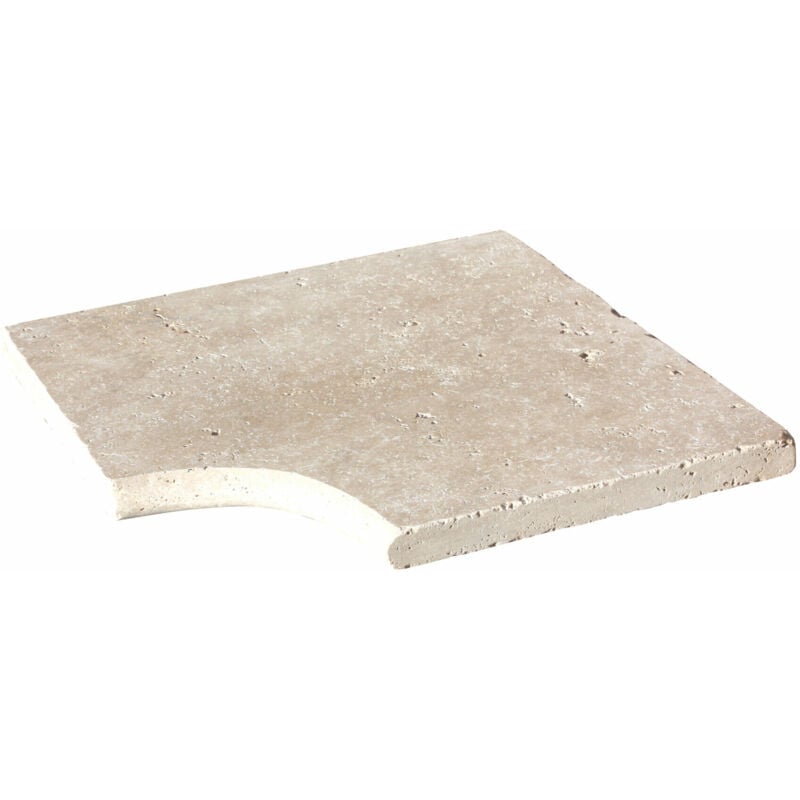 Stone By Stone - Margelle 3cm Travertin 1er Choix - Crème - Angle Rentrant 33x3cm Bord Rond - Vieilli - Vendu à l'unité
