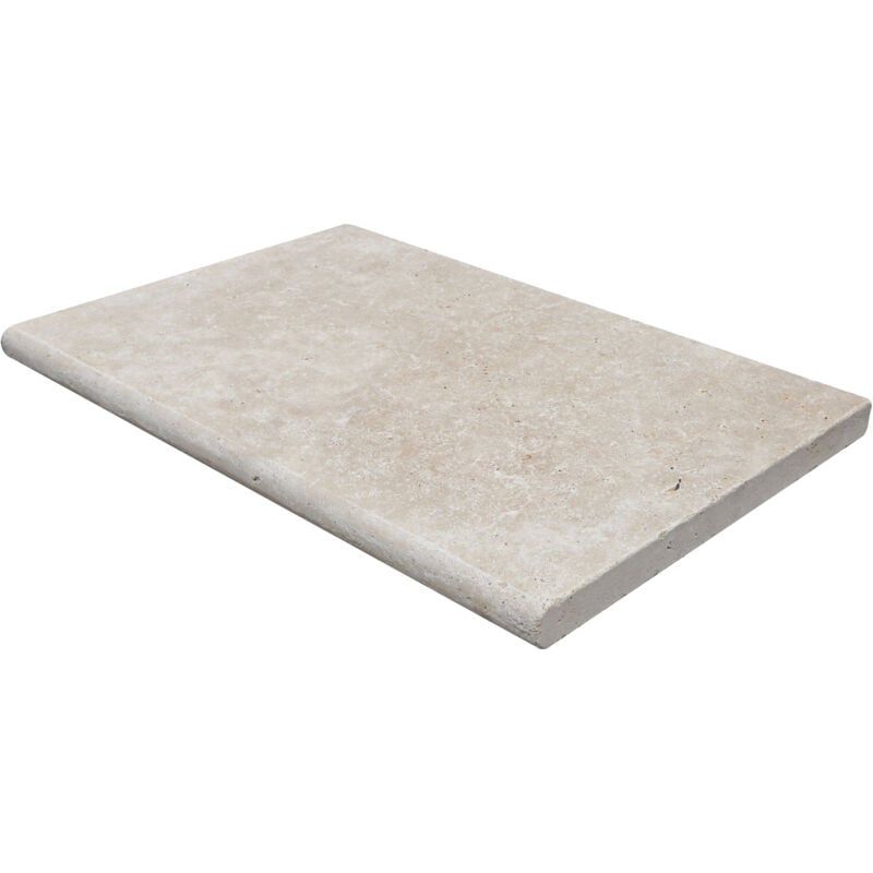 Stone By Stone - Margelle 3cm Travertin 1er Choix - Crème - 40,6x61x3cm Bord Rond - Vieilli - Vendu à l'unité